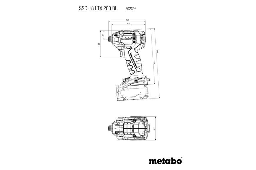 Акумуляторний ударний гайковерт Metabo SSD 18 LTX 200 BL (602396800) 602396800 фото