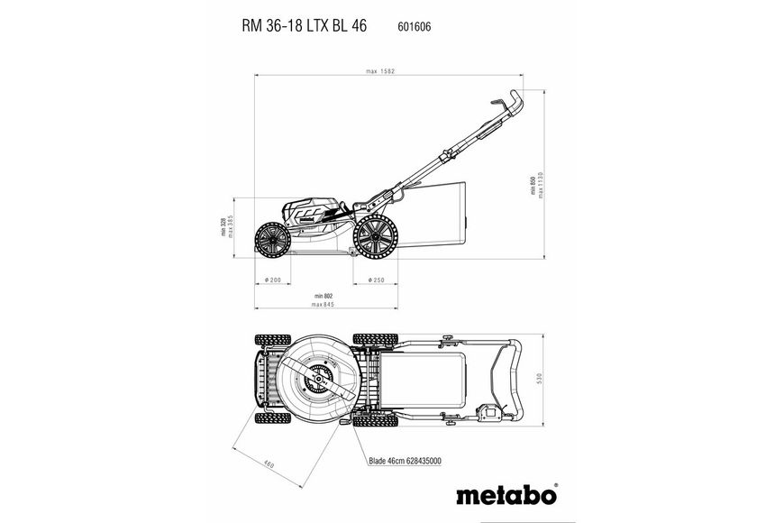 Акумуляторна газонокосарка Metabo RM 36-18 LTX BL 46 (без АКБ) (601606850) 601606850 фото