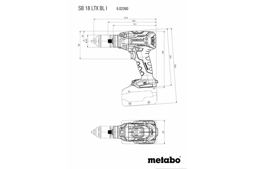 Акумуляторний дриль-шуруповерт Metabo SB 18 LTX BL I (без АКБ) (602360840) 602360840 фото