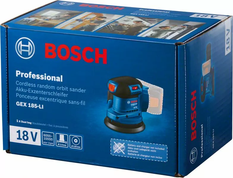 Аккумуляторная шлифмашина эксцентриковая Bosch GEX 185-LI (без АКБ и ЗУ) (06013A5020) 06013A5020 фото