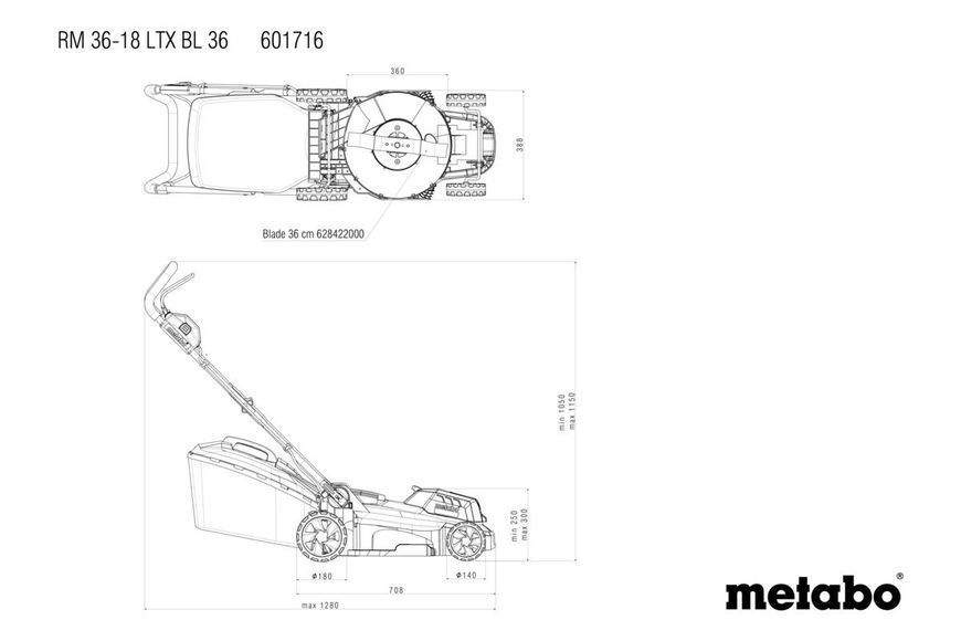 Акумуляторна газонокосарка Metabo RM 36-18 LTX BL 36 (601716650) 601716650 фото