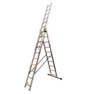 Лестница алюминиевая трёхсекционная GTM KME308 3x8 ступенек 2.18-4.88м 39945 фото